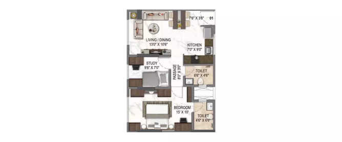 Paradigm El Signora Jogeshwari - Floor plan 1.5 BHK 564 Sq.ft