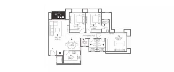 Hiranandani Sinovia Egattur - Floor plan 3 BHK 2175 Sq.ft