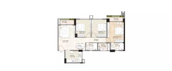Sahu City Pearl Muazzam Nagar - Floor plan 3 BHK 976 Sq.ft