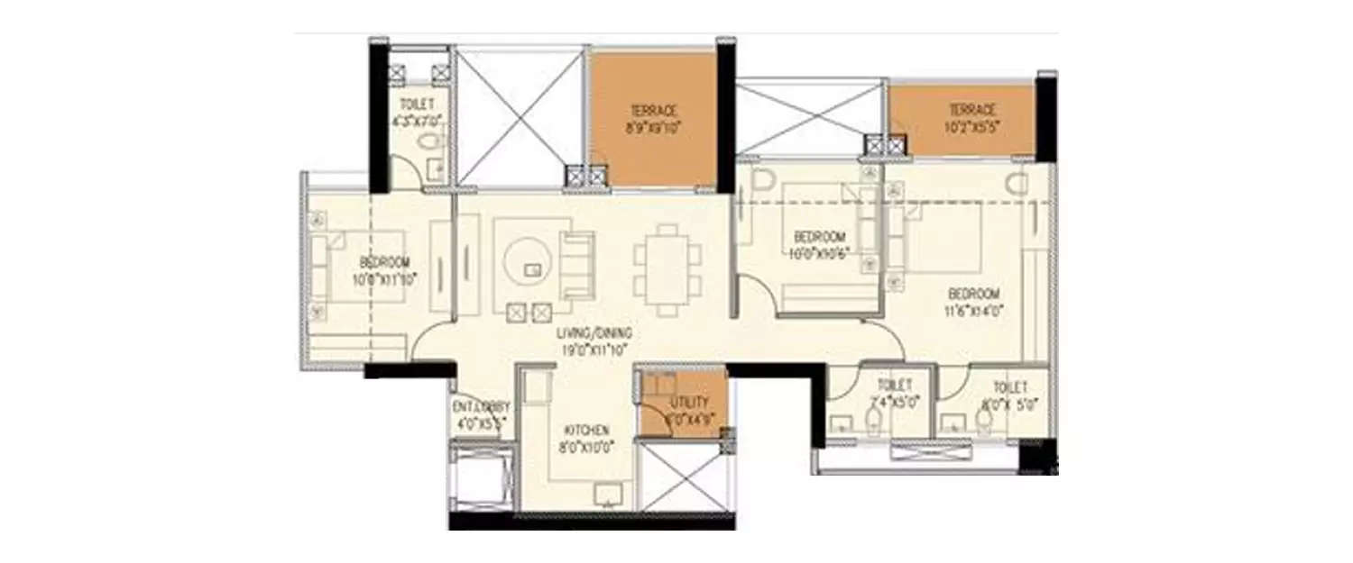 Floor plan for 3 BHK