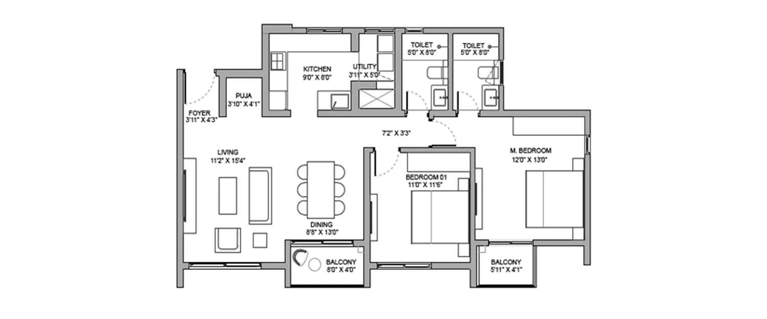 Floor plan for 2 BHK