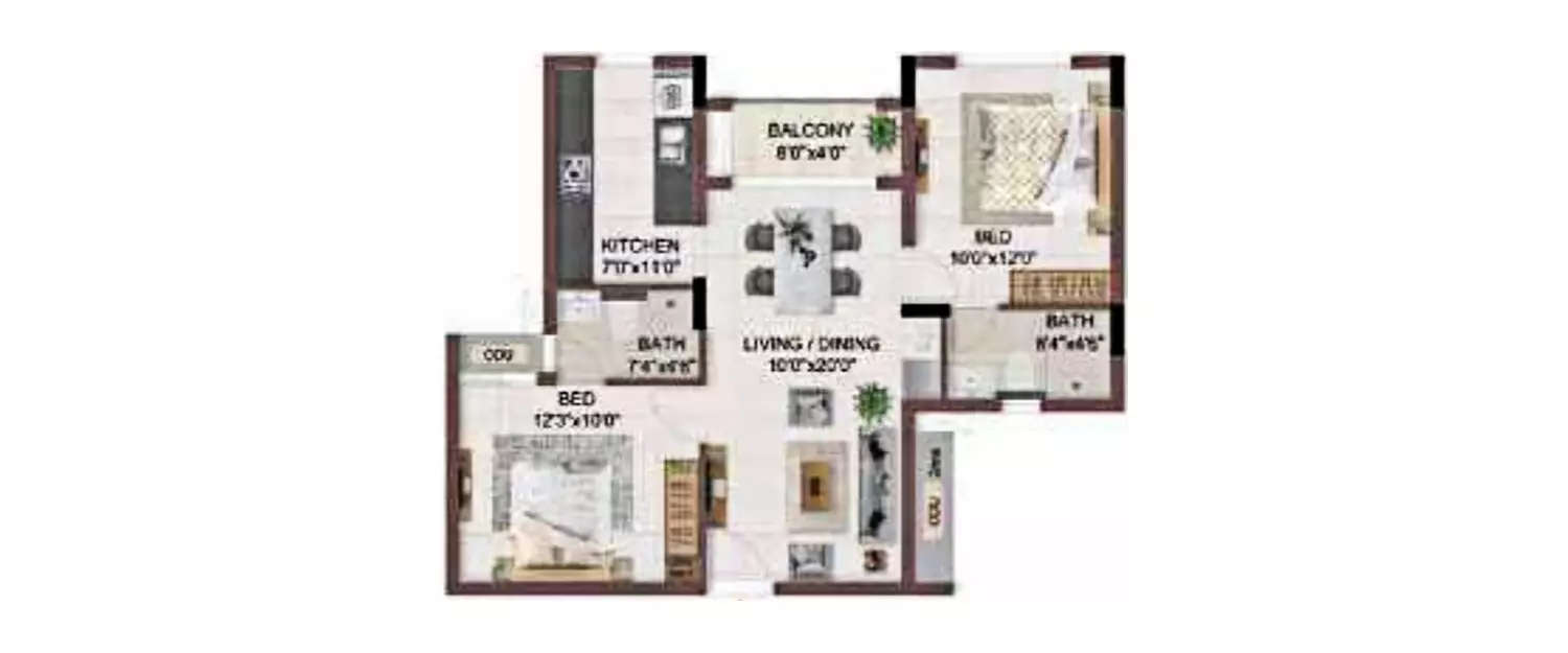 Floor plan for 2 BHK