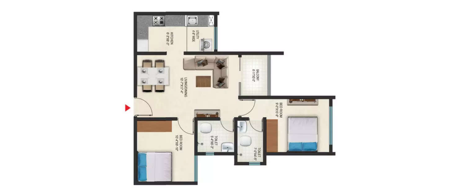 Floor plan for 2 BHK