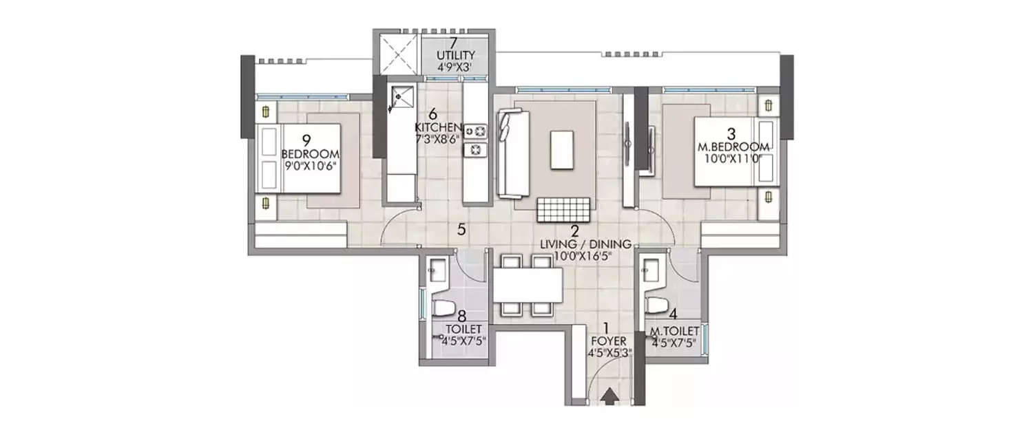 Floor plan for 2 BHK