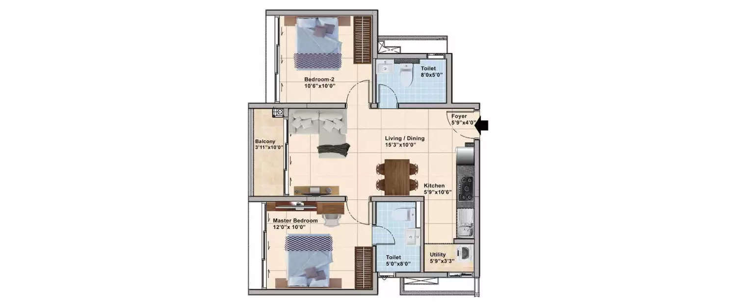 Floor plan for 2 BHK