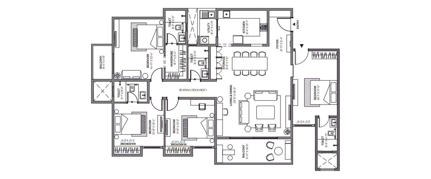 4 BHK Apartment 2040 Sq.ft