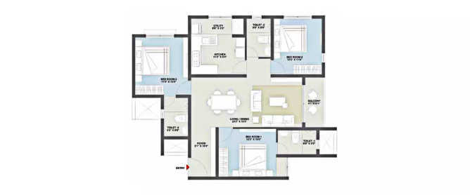 Century Novus Jakkur - Floor plan 3 BHK 1485 Sq.ft