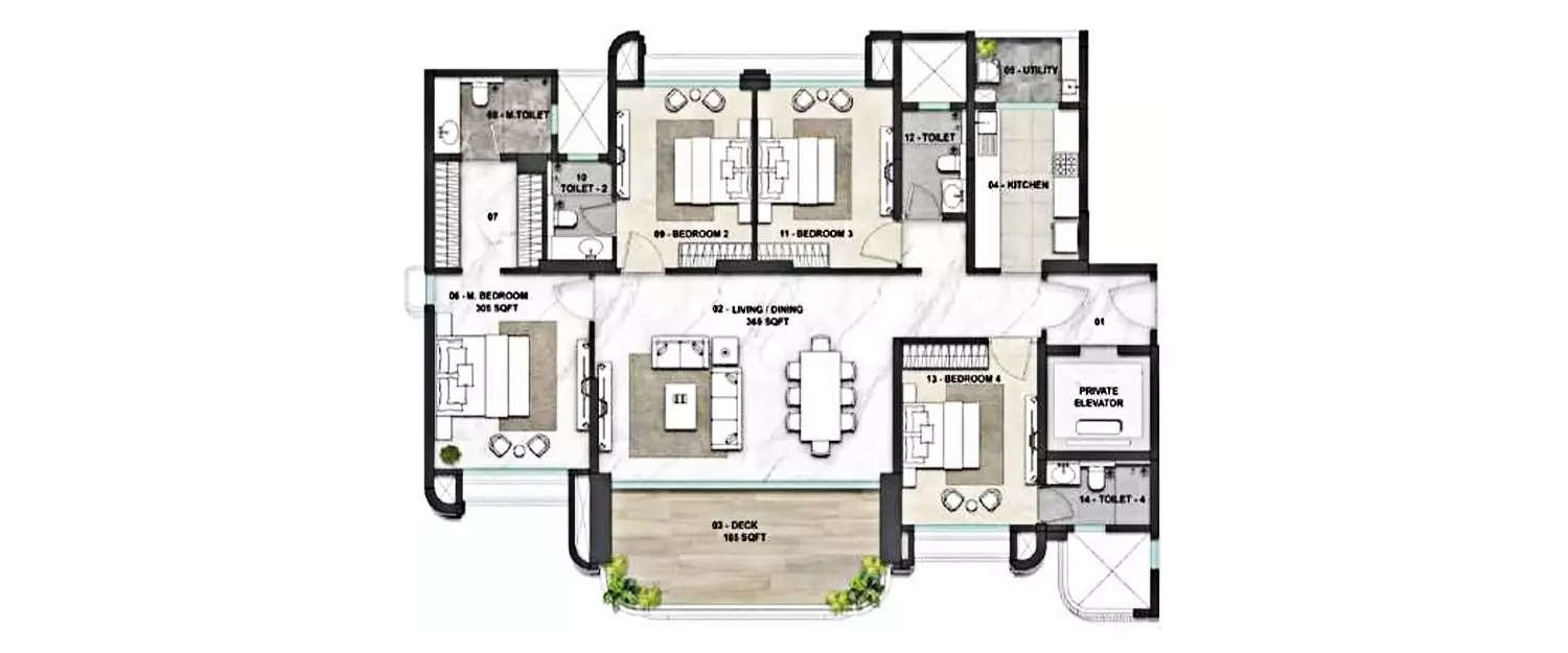 Floor plan for 4 BHK