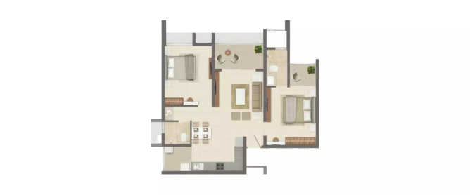 Rohan Nidita Hinjewadi - Floor plan 2 BHK 861 Sq.ft