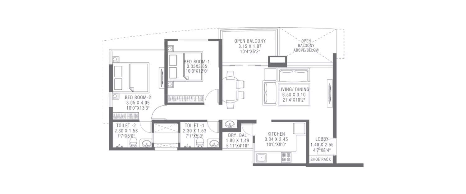 Floor plan for 2 BHK
