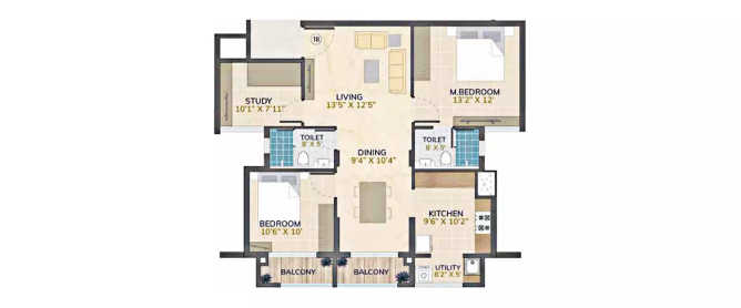 Arihant Vilaya Koramangala - Floor plan 2.5 BHK 919 Sq.ft