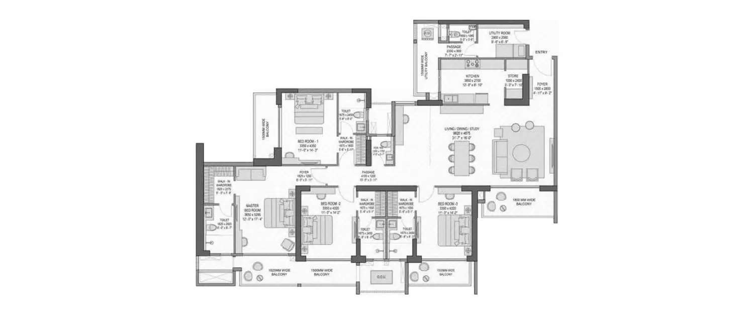 Floor plan for 4 BHK