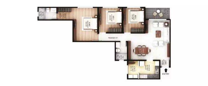 Hiranandani Calgary Devanahalli - Floor plan 2.5 BHK 1022 Sq.ft