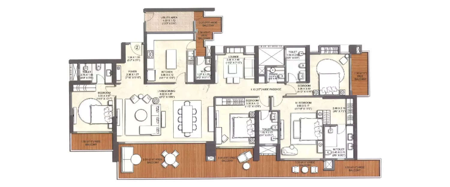 Floor plan for 4 BHK