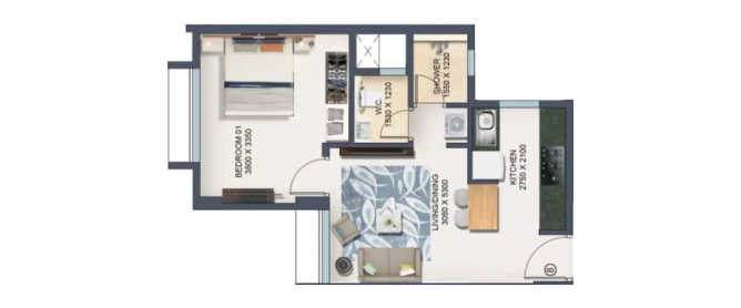 Nahar Amaryllis Powai - Floor plan 1 BHK 387 Sq.ft