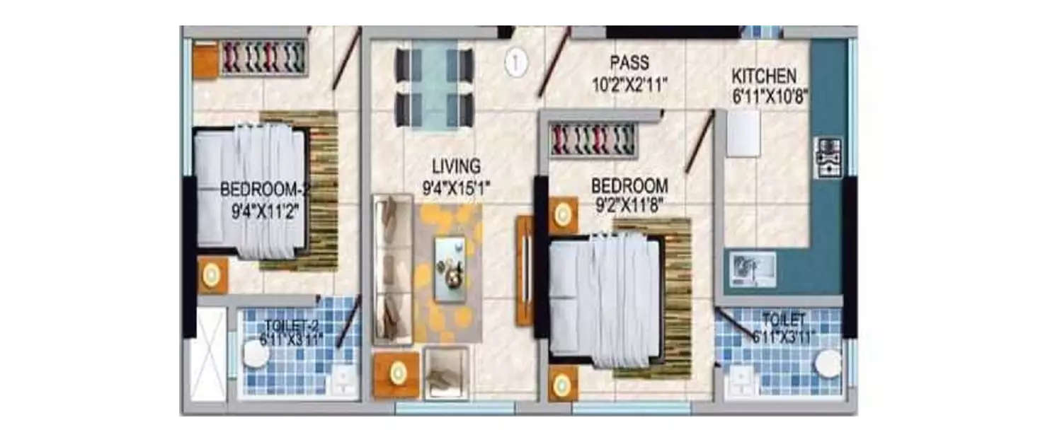 Floor plan for 2 BHK