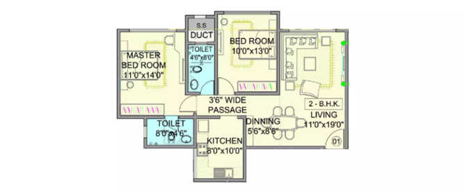 Park Royale Andheri - Floor plan 2 BHK 742 Sq.ft