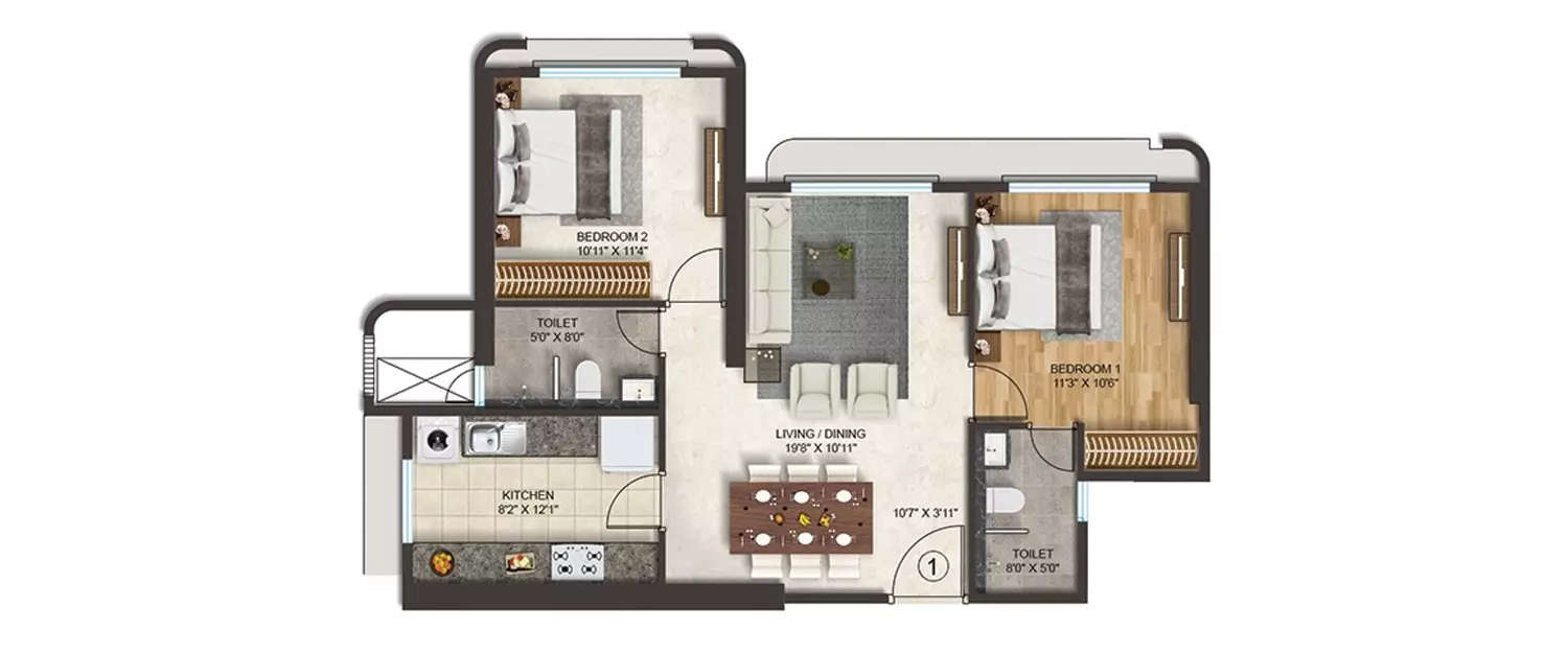 Floor plan for 2 BHK
