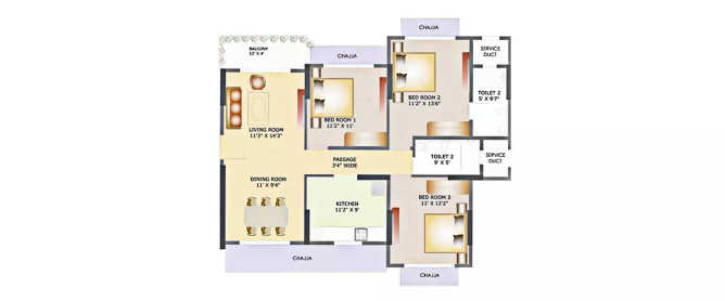 Tridhaatu Hersh Aangan Chembur - Floor plan 2.5 BHK 960 Sq.ft