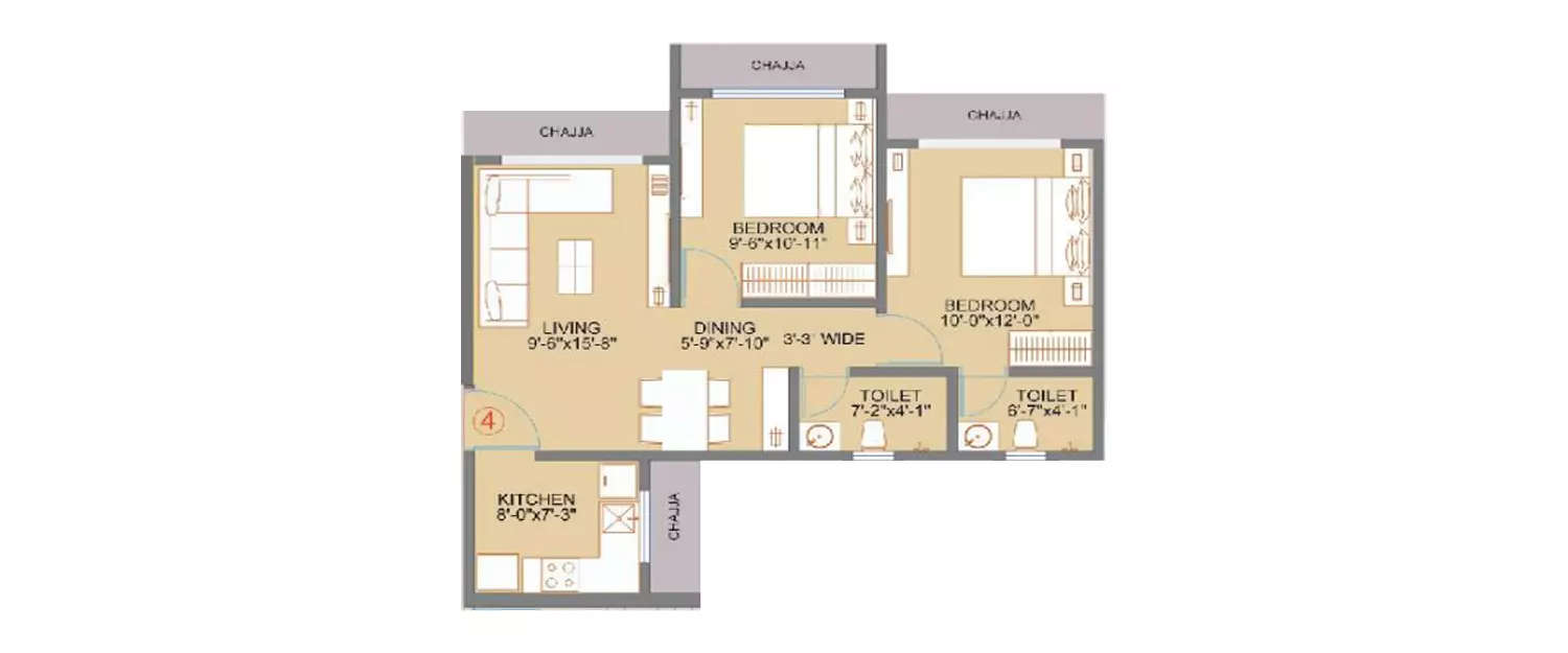 Floor plan for 2 BHK