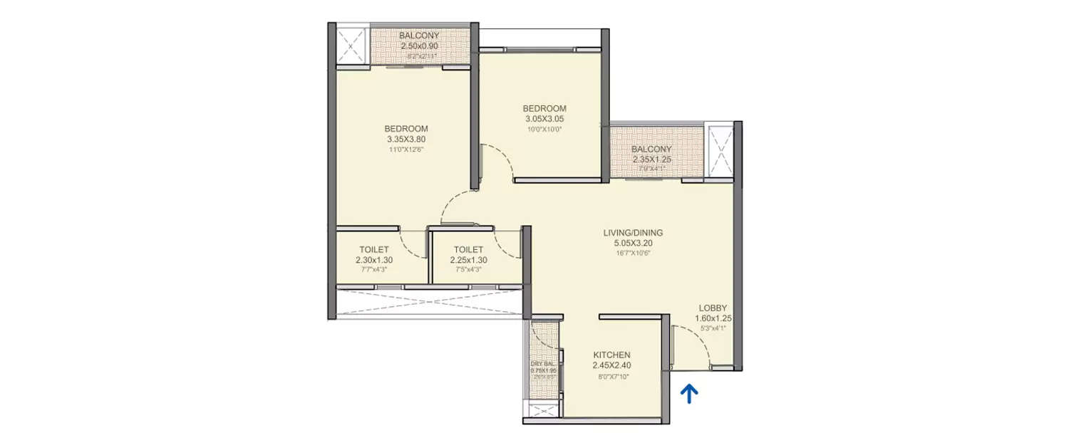 Floor plan for 2 BHK