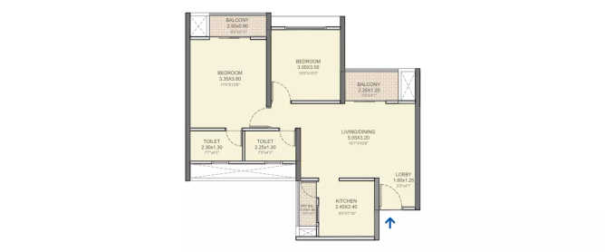 VTP Sierra Baner - Floor plan 2 BHK 665 Sq.ft