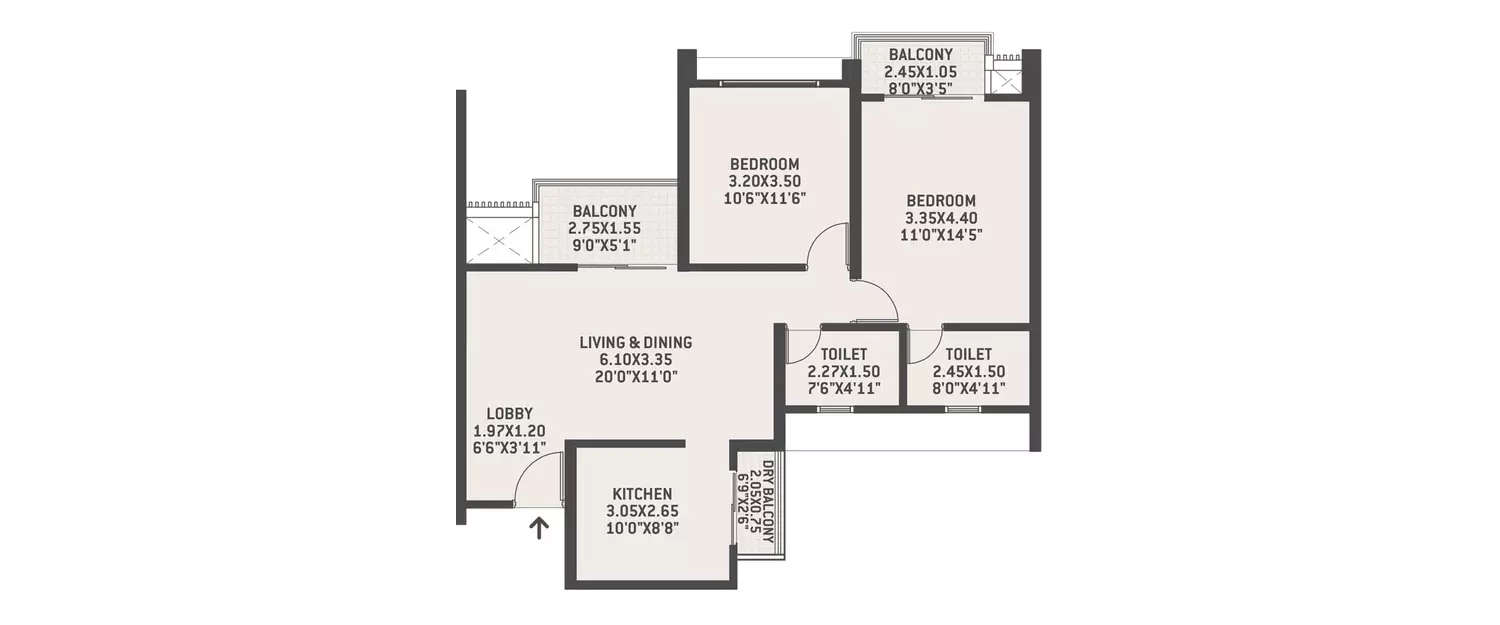 Floor plan for 2 BHK