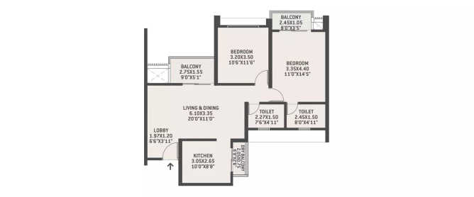VTP Verve Baner - Floor plan 2 BHK 700 Sq.ft