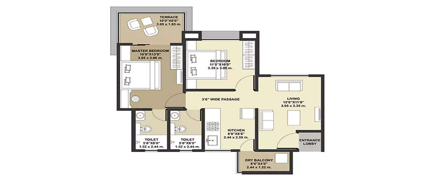 Floor plan for 2 BHK
