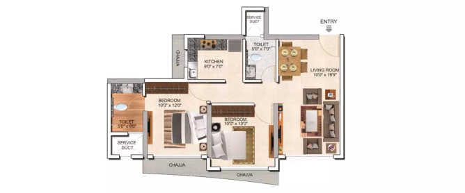 Tridhaatu Aaroha Matunga - Floor plan 2 BHK 840 Sq.ft