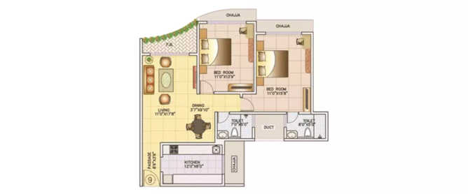Tridhaatu Aum Chembur - Floor plan 2 BHK 865 Sq.ft