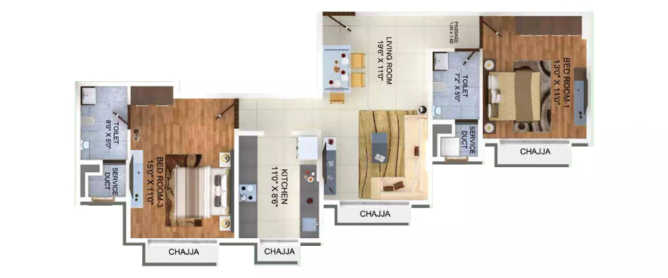 Tridhaatu Shobha Ghatkopar - Floor plan 2 BHK 741 Sq.ft