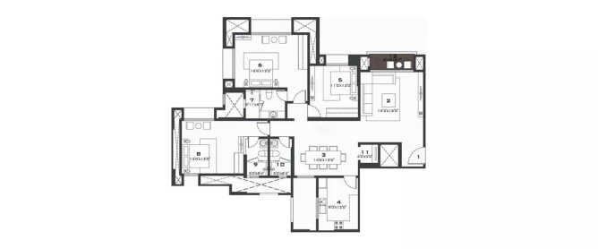 Hiranandani Brentwood Kelambakkam - Floor plan 3 BHK 1749 Sq.ft