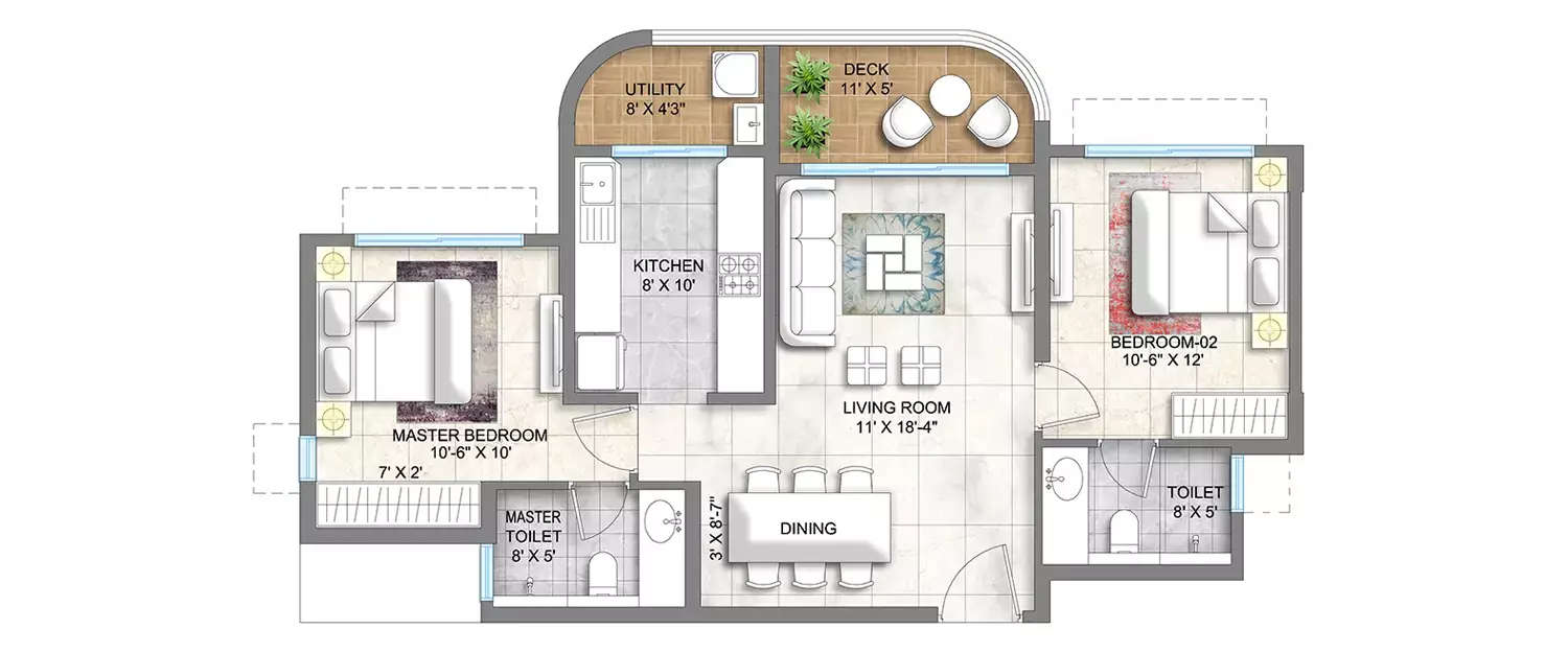 Floor plan for 2 BHK