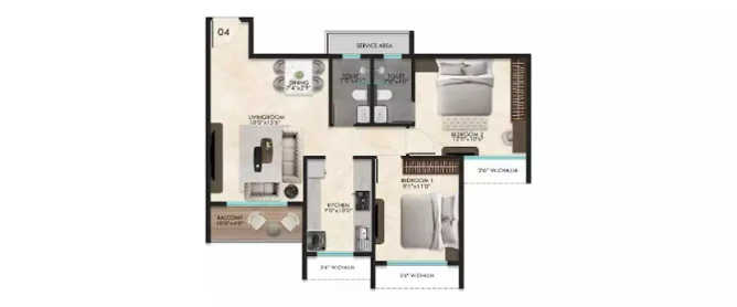 Tharwani Palladian Kharghar - Floor plan 2 BHK 647 Sq.ft