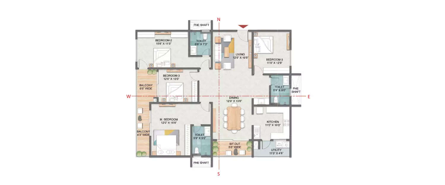 Floor plan for 4 BHK