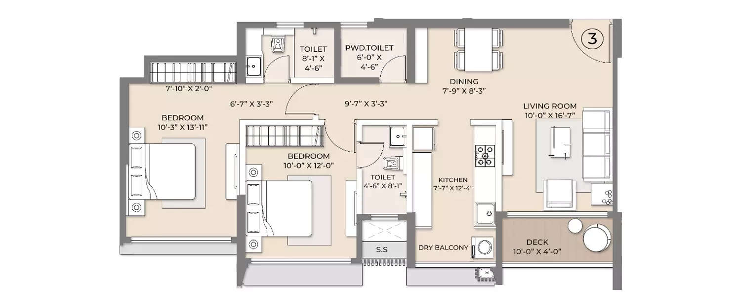 Floor plan for 2 BHK