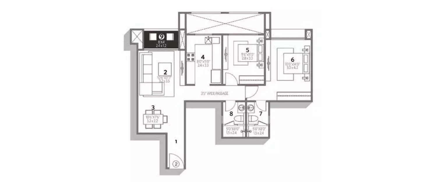 Floor plan for 2 BHK