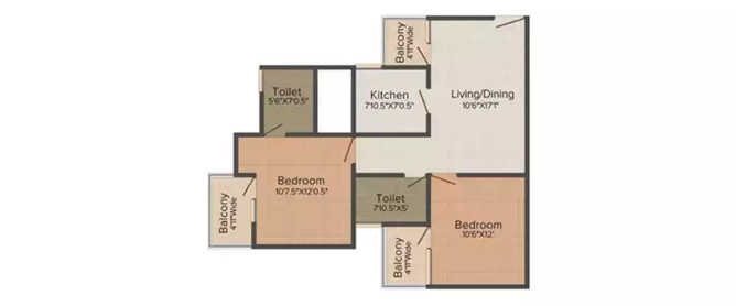 Amrapali Verona Heights Techzone IV Greater Noida W - Floor plan 2 BHK 1000 Sq.ft