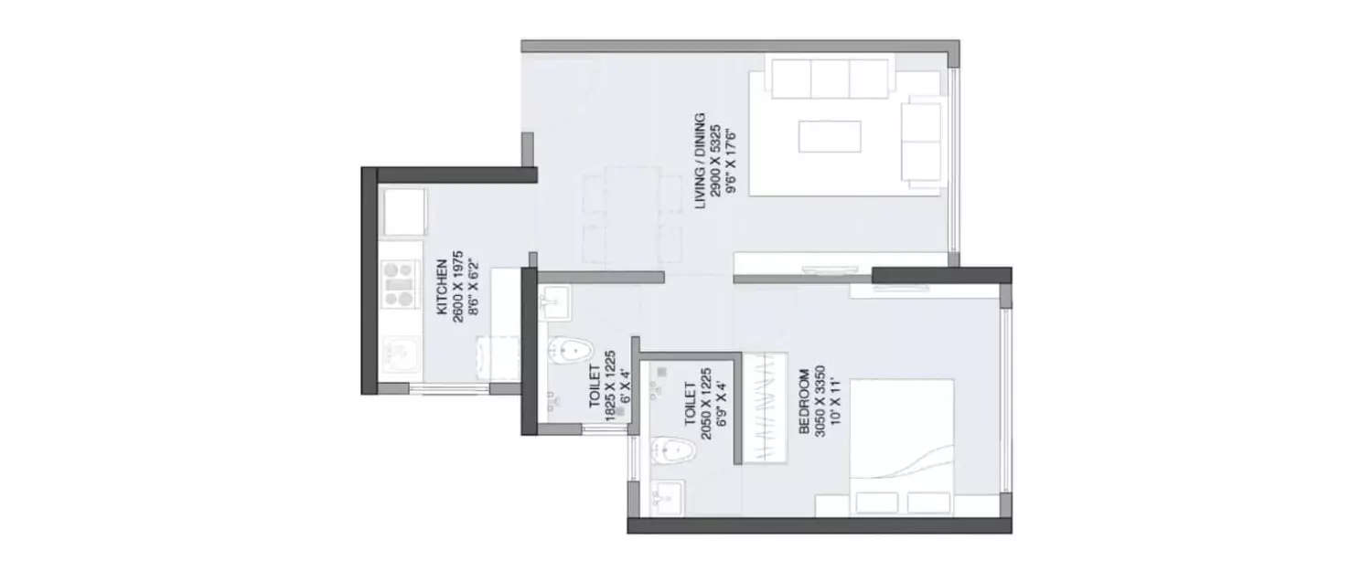 Floor plan for 1 BHK