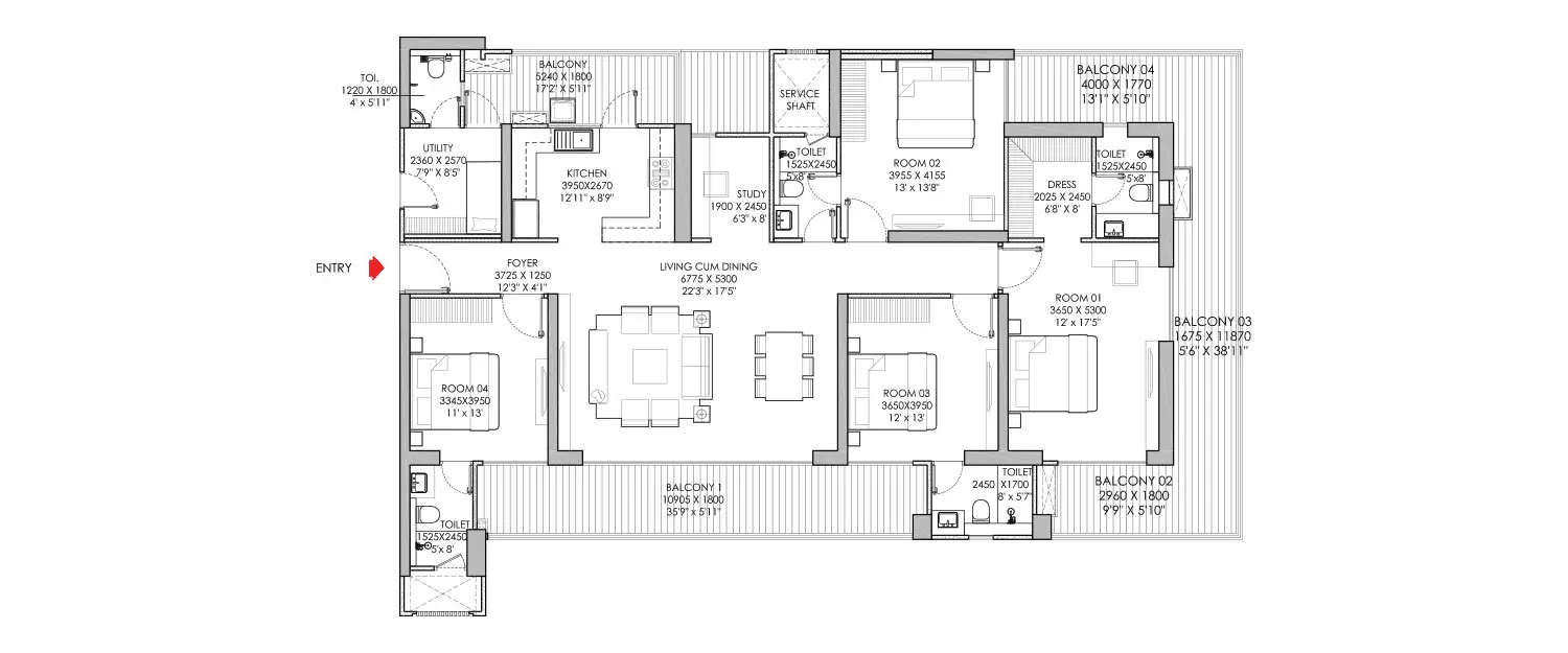 Floor plan for 4 BHK