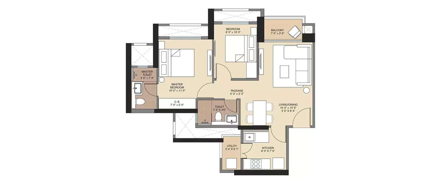 Floor plan for 2 BHK