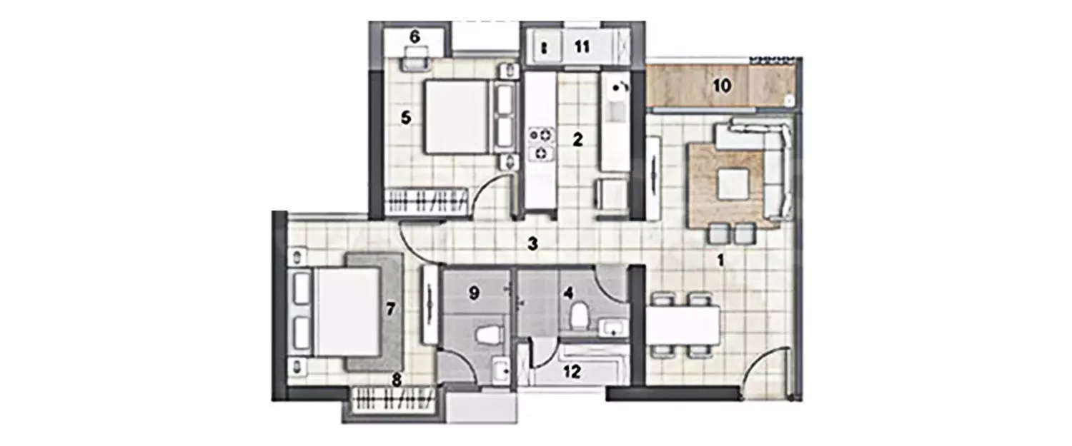 Floor plan for 2 BHK