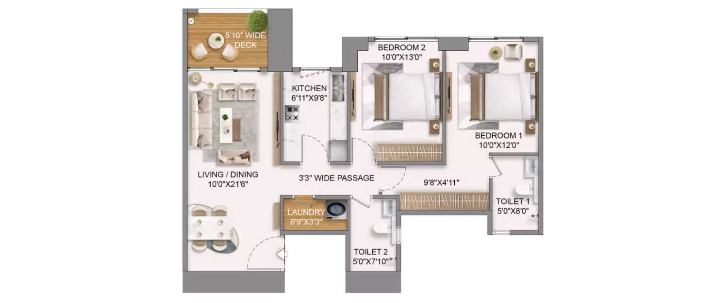 Floor plan for 2 BHK