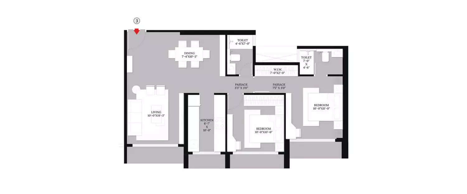 Floor plan for 2 BHK