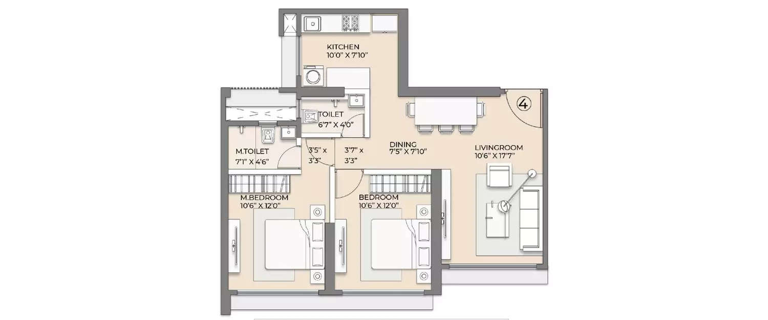 Floor plan for 2 BHK