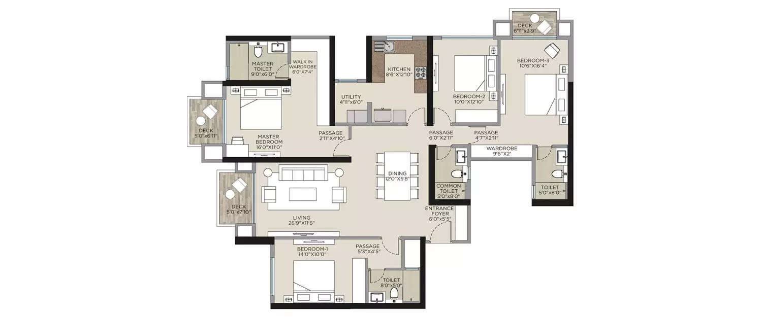 Floor plan for 4 BHK