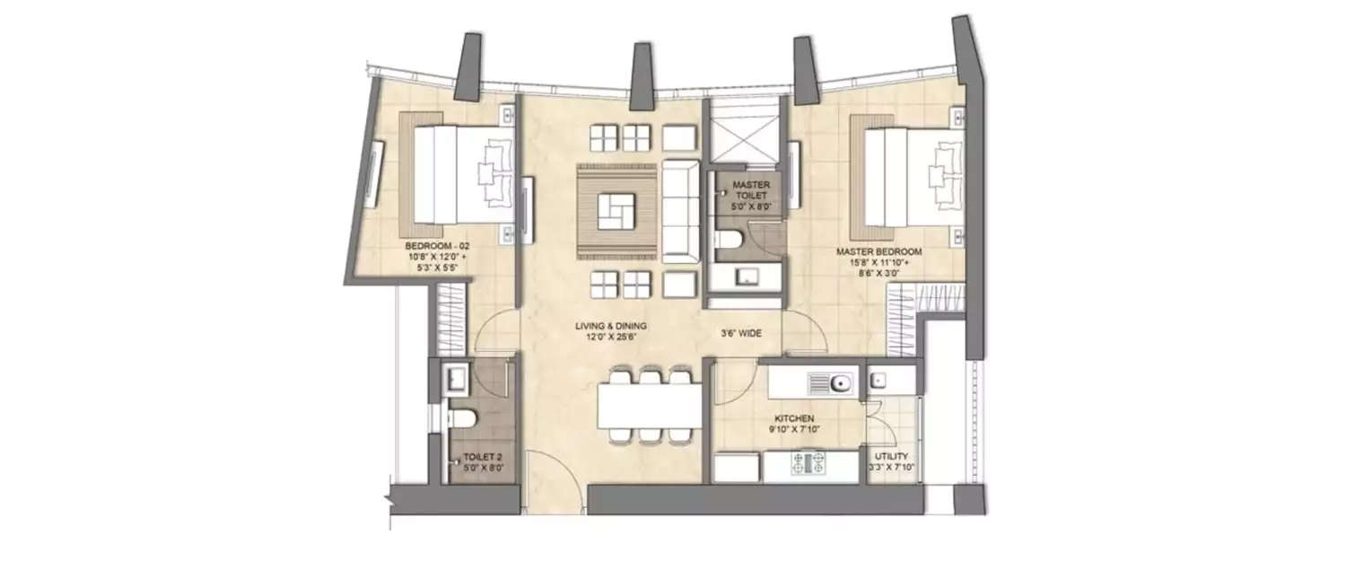 Floor plan for 2 BHK