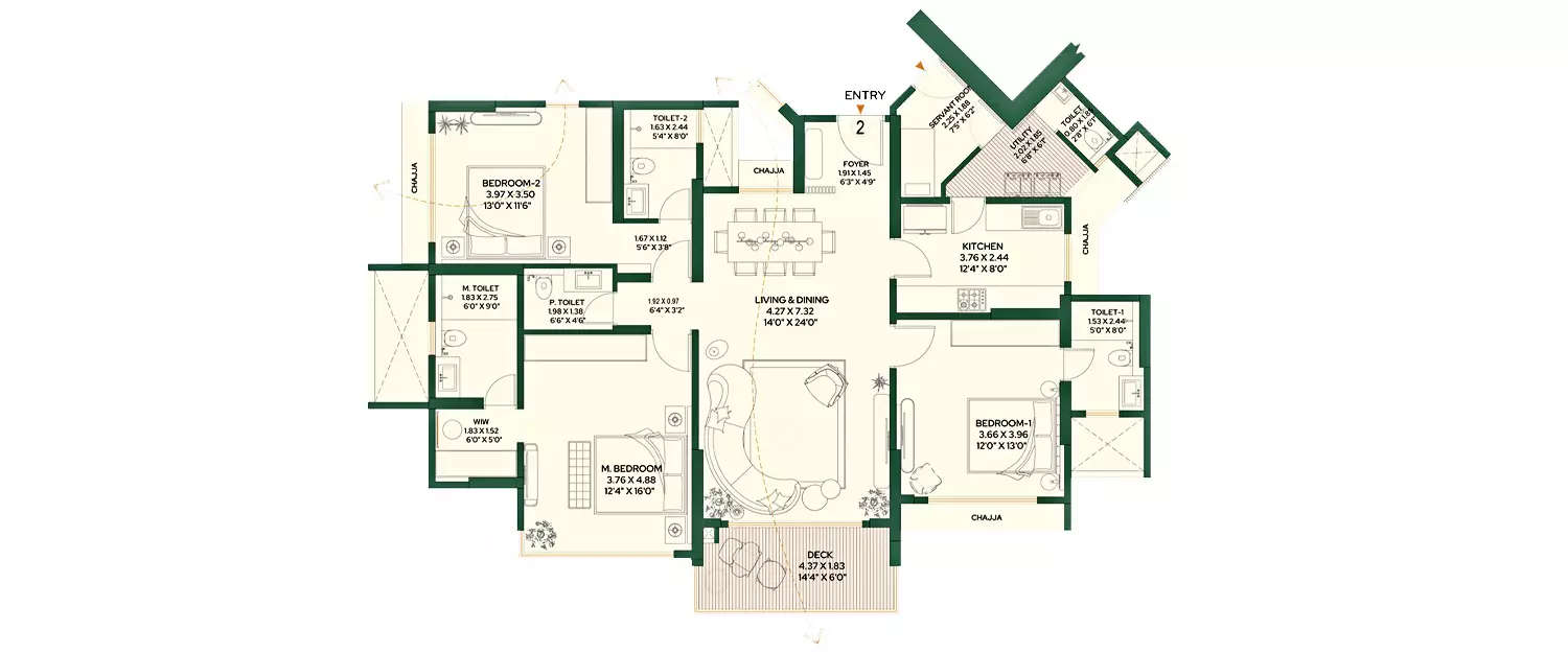 Floor plan for 3 BHK
