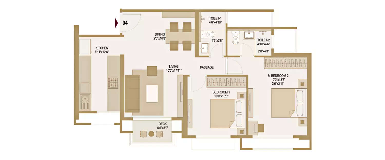 Floor plan for 2 BHK